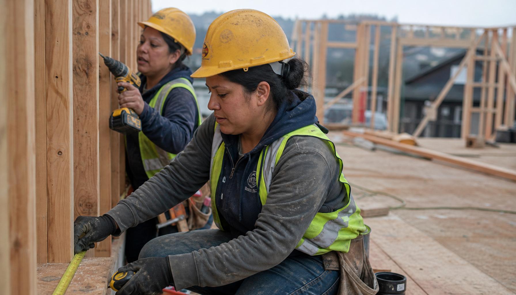 Cuadrilla de mujeres contratistas trabajando en una obra residencial en Washington State